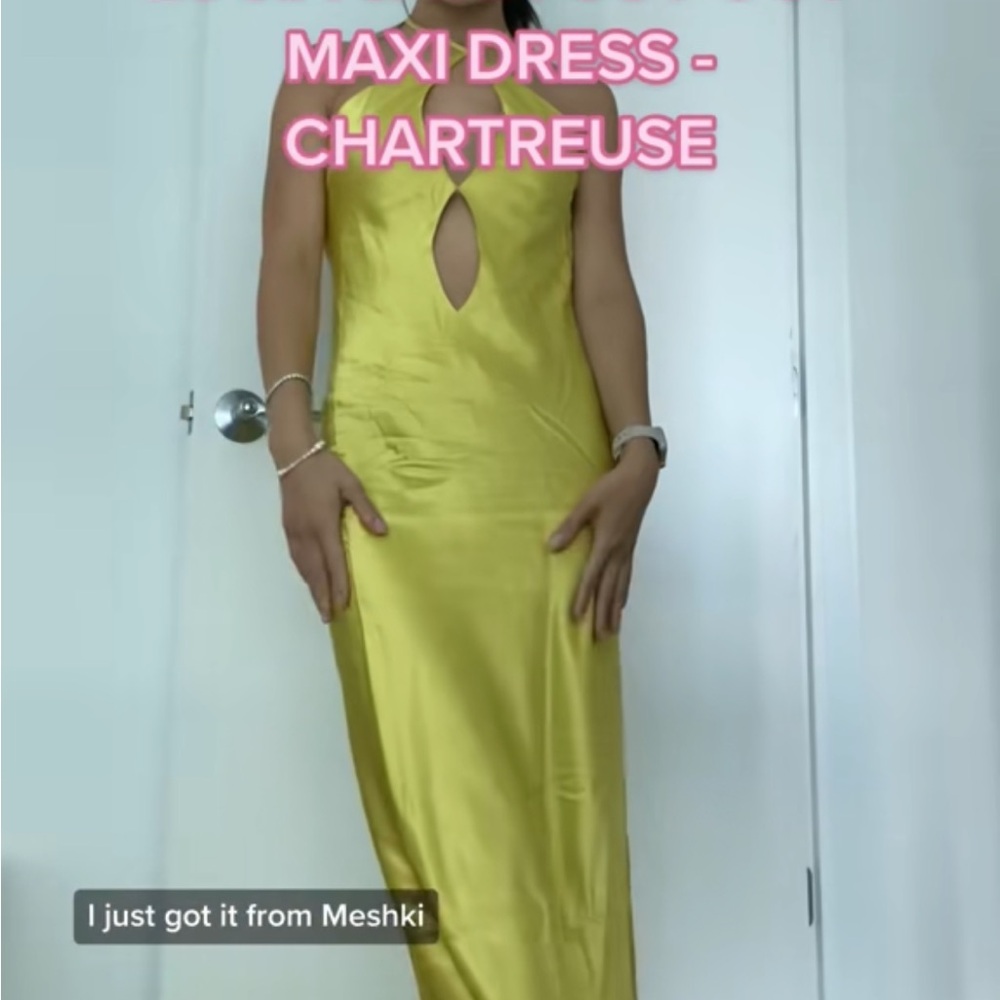 Meshki Chartreuse Lucia Satin Cut Out Maxi Dress